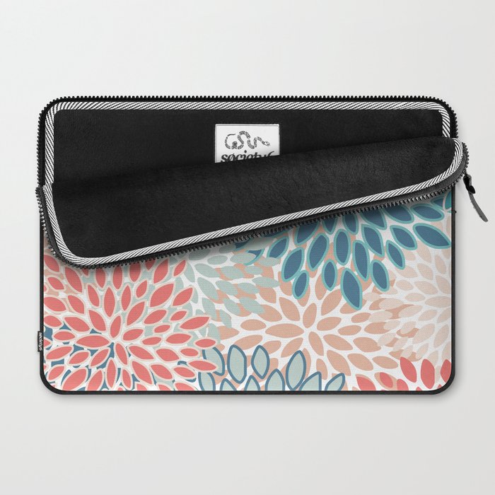 Festive, Floral Prints, Teal, Coral, Peach Laptop Sleeve Gallery Image 2