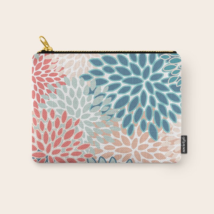 Festive, Floral Prints, Teal, Coral, Peach Carry All Pouch Gallery Image 1