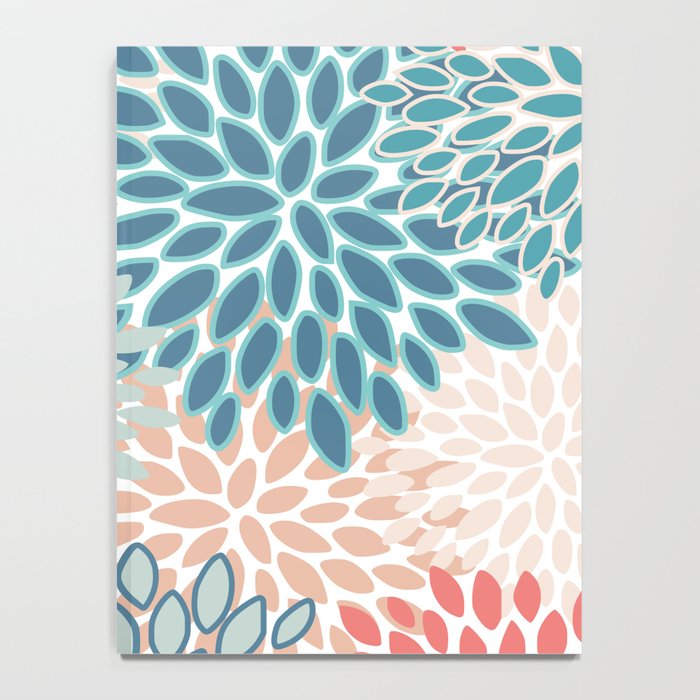 Festive, Floral Prints, Teal, Coral, Peach Notebook Gallery Image 4