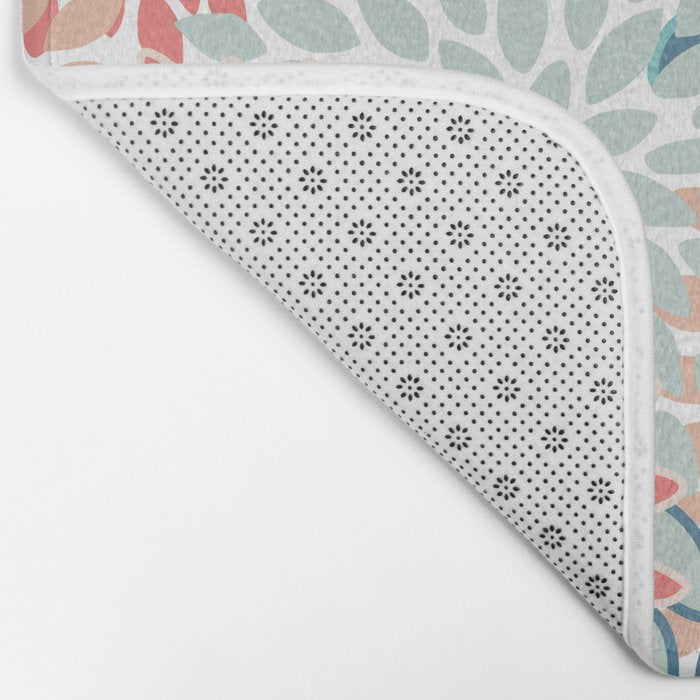 Festive, Floral Prints, Teal, Coral, Peach Bath Mat Gallery Image 2