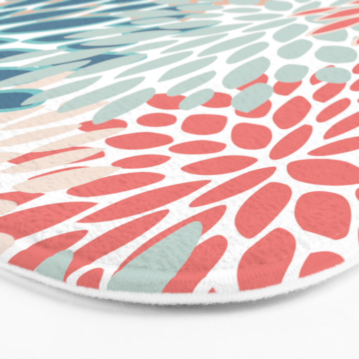 Festive, Floral Prints, Teal, Coral, Peach Bath Mat Gallery Image 3