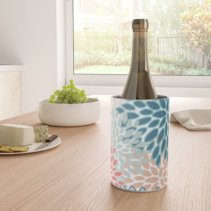 Festive, Floral Prints, Teal, Coral, Peach Wine Chiller Gallery Image 4