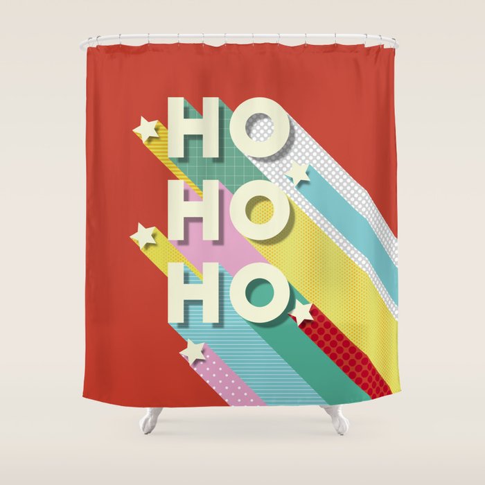 Ho Ho Ho Christmas typography Shower Curtain Gallery Image 1