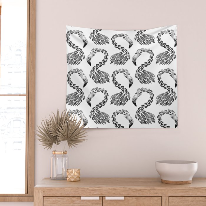 Miami Flamingo - Black Ink Wall Tapestry Gallery Image 2