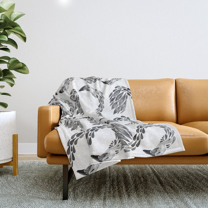 Miami Flamingo - Black Ink Throw Blanket Gallery Image 1