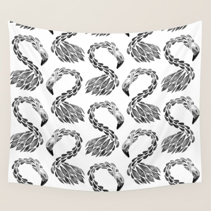 Miami Flamingo - Black Ink Wall Tapestry Gallery Image 4