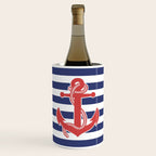 Retro Navy Anchor and Stripes Pattern 222 Red White and Blue Wine Chiller Gallery Image 1