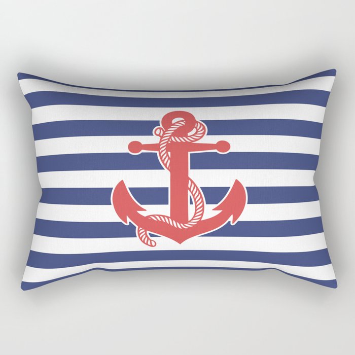 Retro Navy Anchor and Stripes Pattern 222 Red White and Blue Rectangular Pillow Gallery Image 1