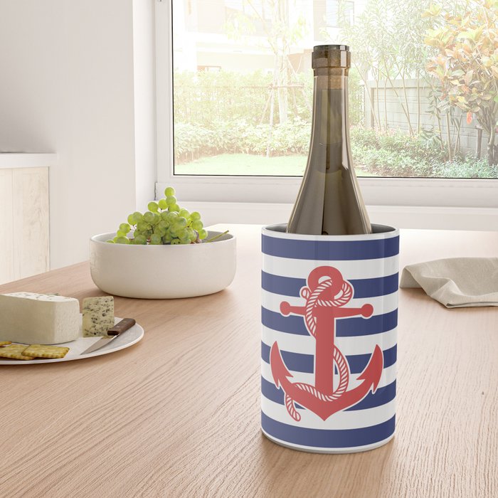 Retro Navy Anchor and Stripes Pattern 222 Red White and Blue Wine Chiller Gallery Image 4