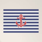 Retro Navy Anchor and Stripes Pattern 222 Red White and Blue Welcome Mat Gallery Image 1