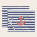 Retro Navy Anchor and Stripes Pattern 222 Red White and Blue Placemat Gallery Image 1