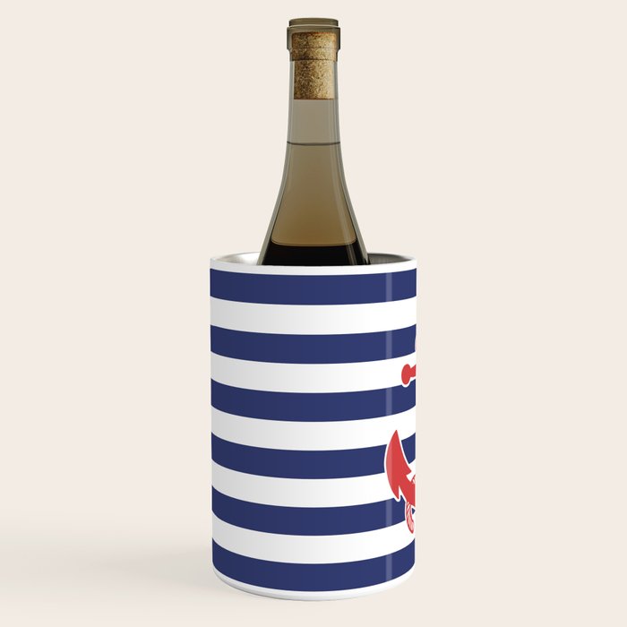 Retro Navy Anchor and Stripes Pattern 222 Red White and Blue Wine Chiller Gallery Image 2