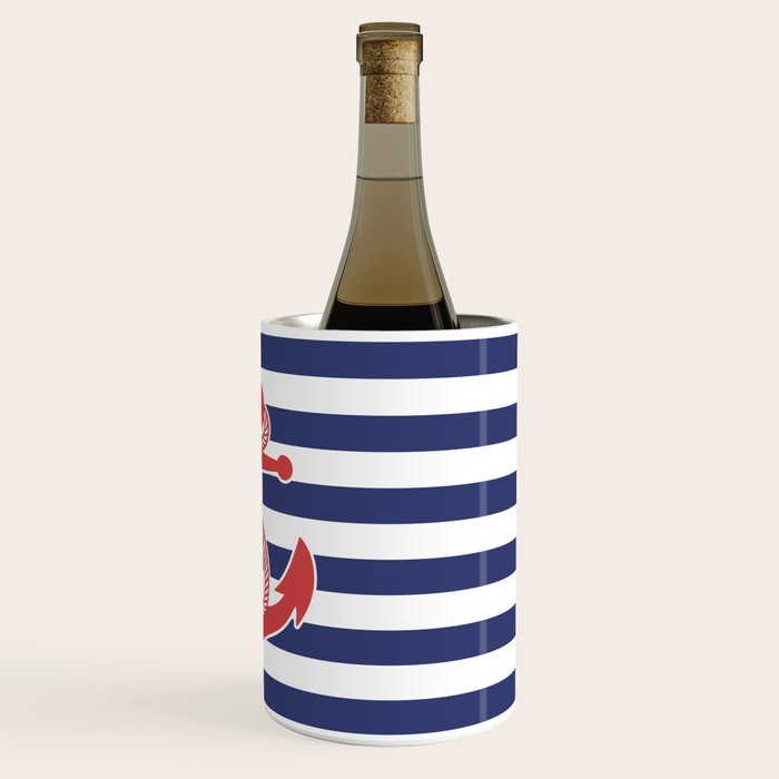 Retro Navy Anchor and Stripes Pattern 222 Red White and Blue Wine Chiller Gallery Image 3