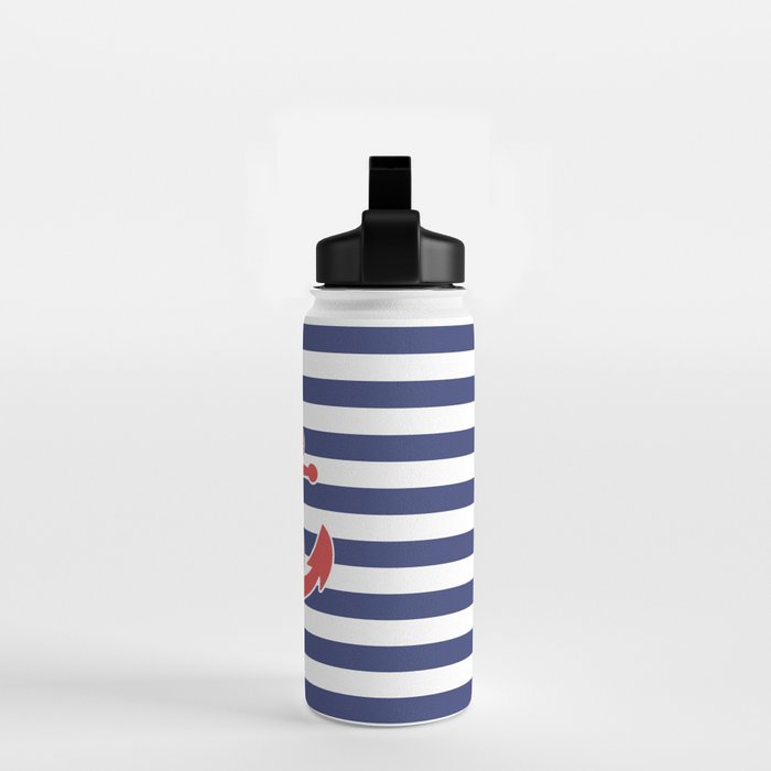 Retro Navy Anchor and Stripes Pattern 222 Red White and Blue Water Bottle Gallery Image 2