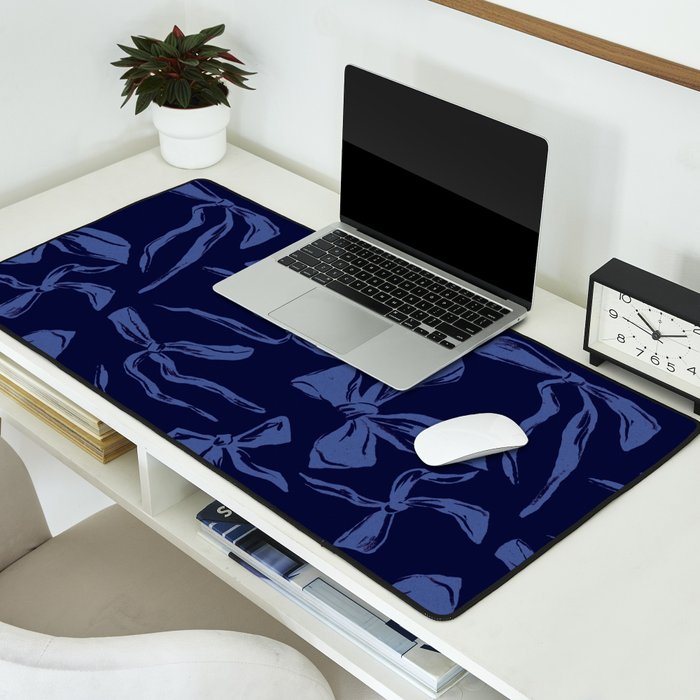 Blue bow pattern with dark background Desk Mat Gallery Image 2