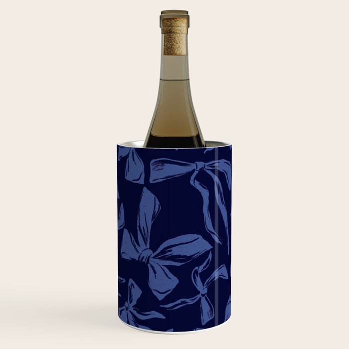Blue bow pattern with dark background Wine Chiller Gallery Image 3