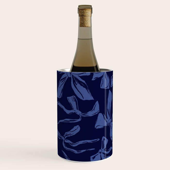 Blue bow pattern with dark background Wine Chiller Gallery Image 1