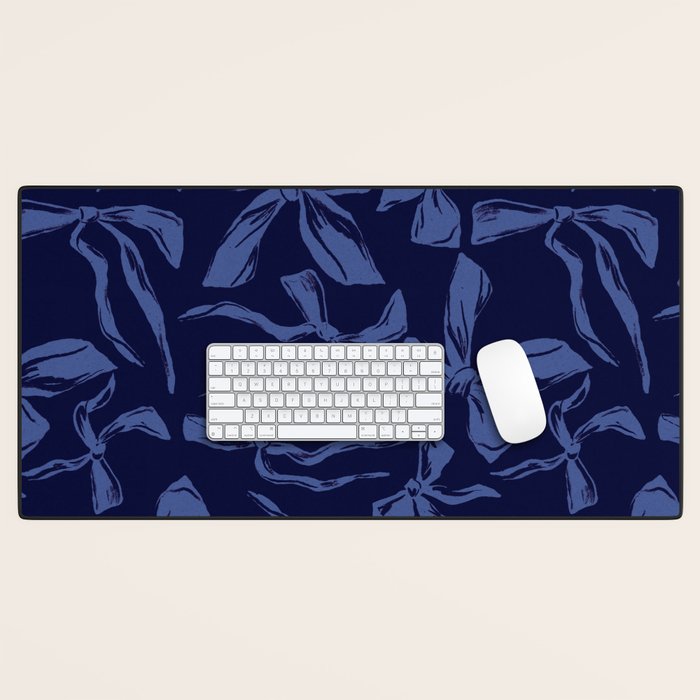 Blue bow pattern with dark background Desk Mat Gallery Image 1