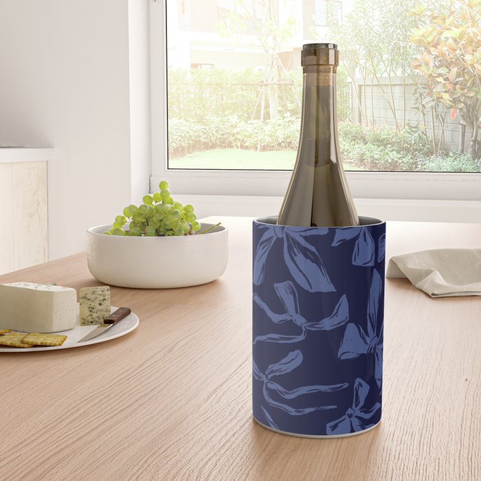 Blue bow pattern with dark background Wine Chiller Gallery Image 4