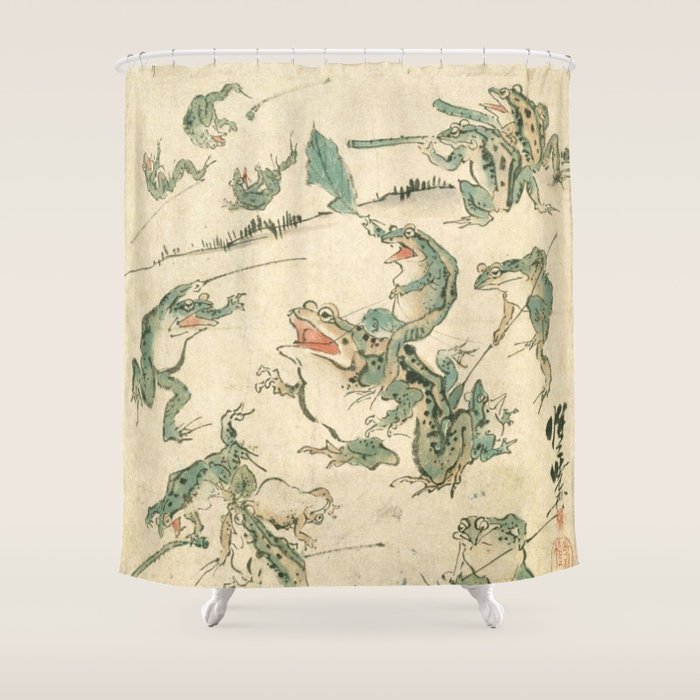 Battle Of The Frogs - Kawanabe Kyosai Shower Curtain Gallery Image 1