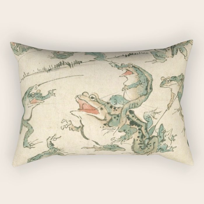 Battle Of The Frogs - Kawanabe Kyosai Rectangular Pillow Gallery Image 2