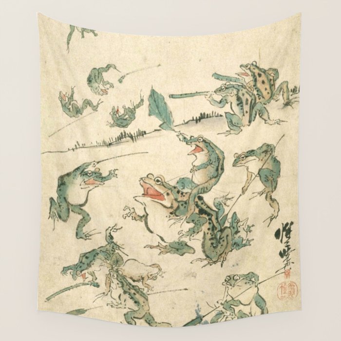 Battle Of The Frogs - Kawanabe Kyosai Wall Tapestry Gallery Image 4