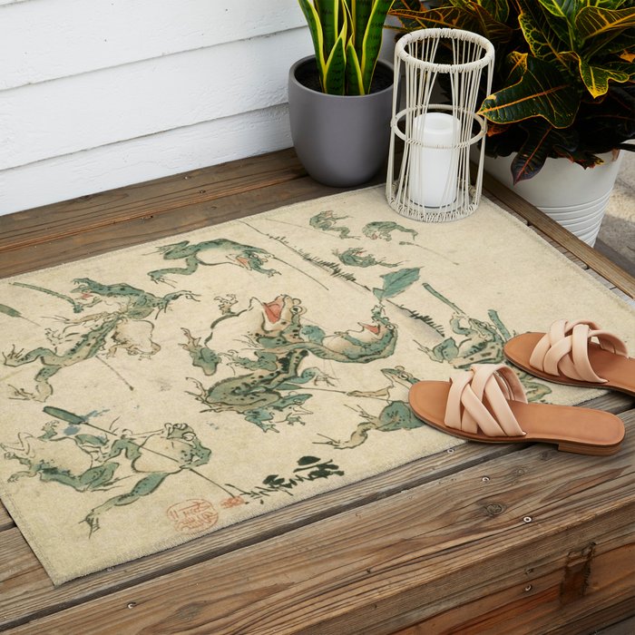 Battle Of The Frogs - Kawanabe Kyosai Outdoor Rug Gallery Image 2