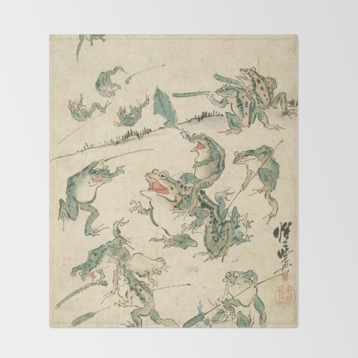 Battle Of The Frogs - Kawanabe Kyosai Throw Blanket Gallery Image 2