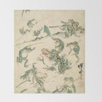 Battle Of The Frogs - Kawanabe Kyosai Throw Blanket Gallery Image 2