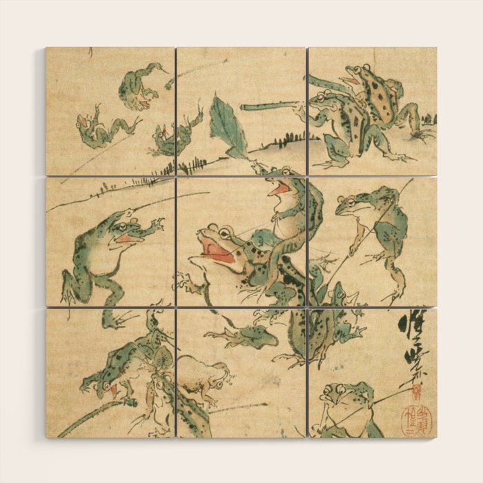 Battle Of The Frogs - Kawanabe Kyosai Wood Wall Art Gallery Image 1