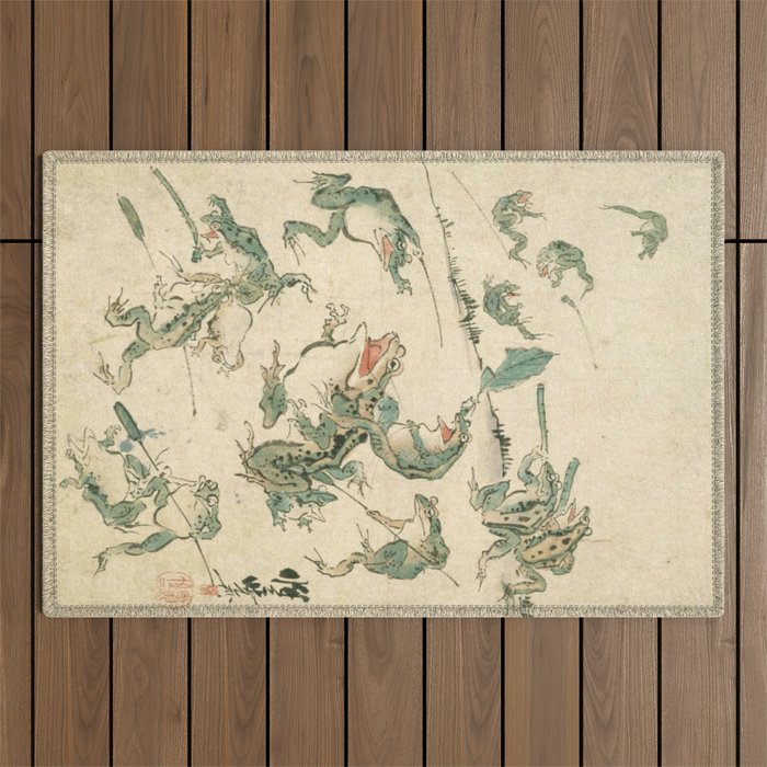 Battle Of The Frogs - Kawanabe Kyosai Outdoor Rug Gallery Image 1