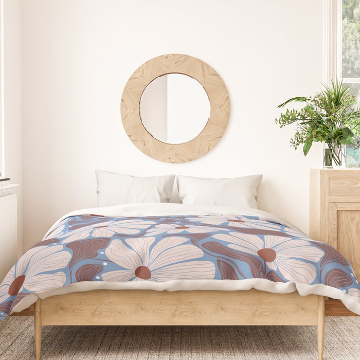 Retro modern white daisies illustration  Duvet Cover Gallery Image 3