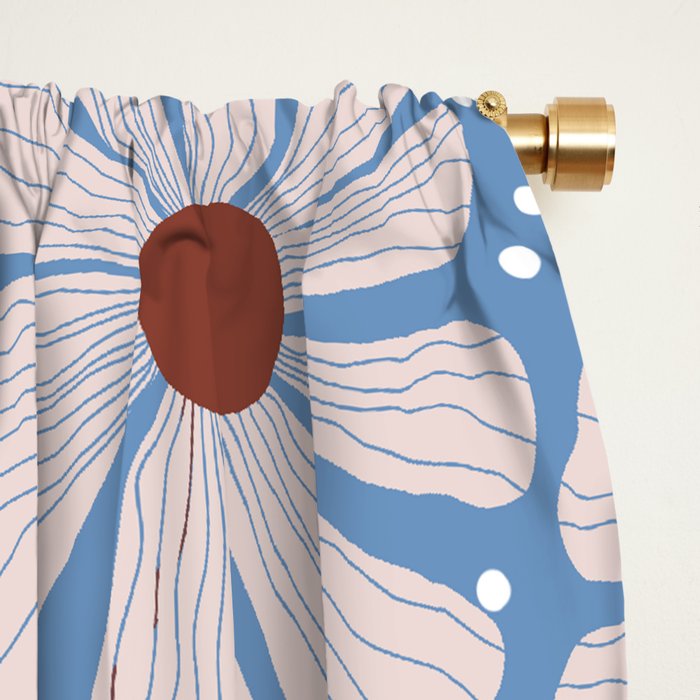 Retro modern white daisies illustration  Window Curtain Gallery Image 2