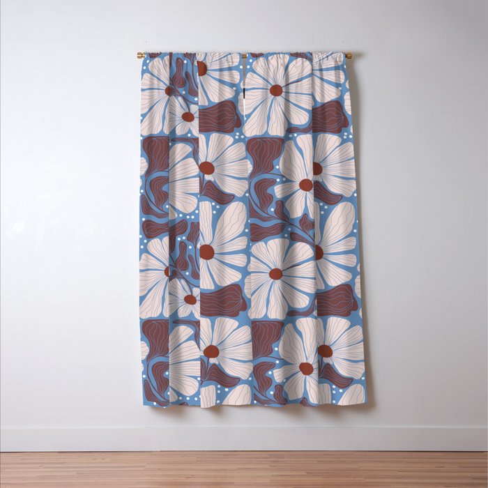 Retro modern white daisies illustration  Window Curtain Gallery Image 3