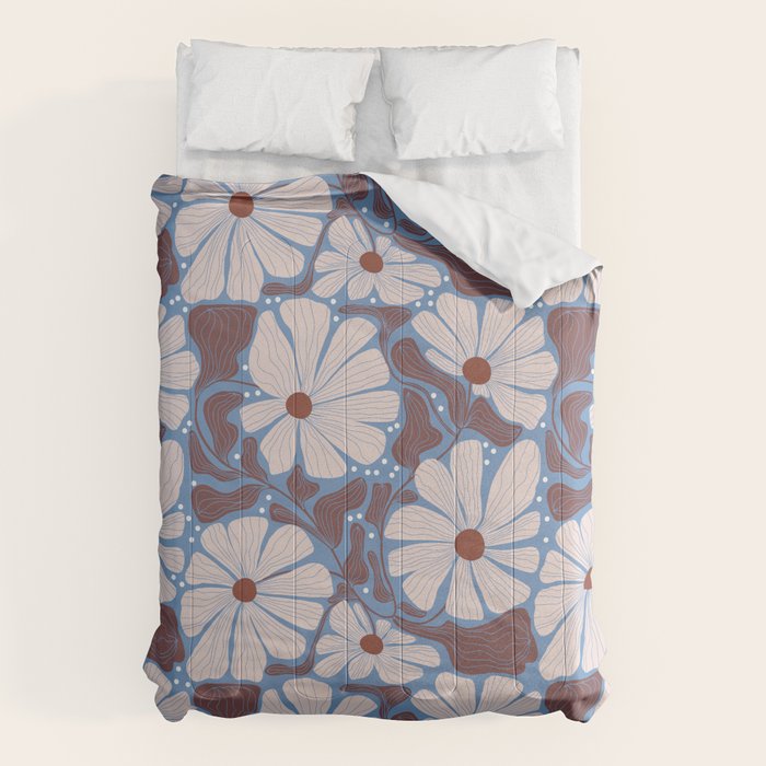 Retro modern white daisies illustration  Comforter Gallery Image 6