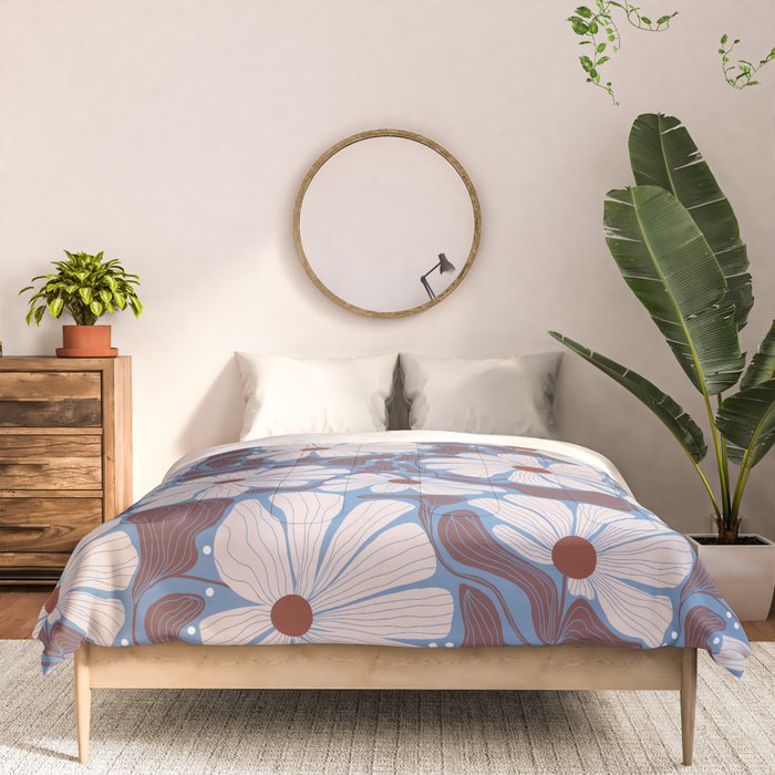 Retro modern white daisies illustration  Comforter Gallery Image 3