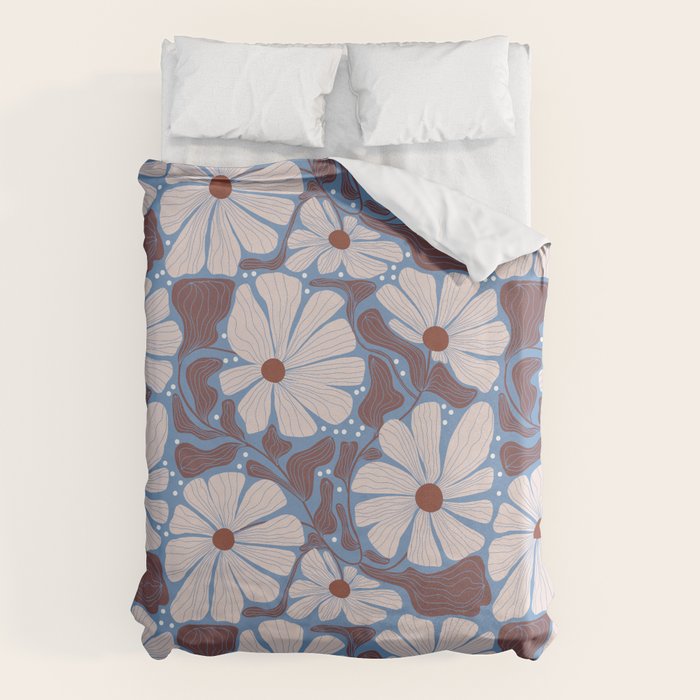 Retro modern white daisies illustration  Duvet Cover Gallery Image 6