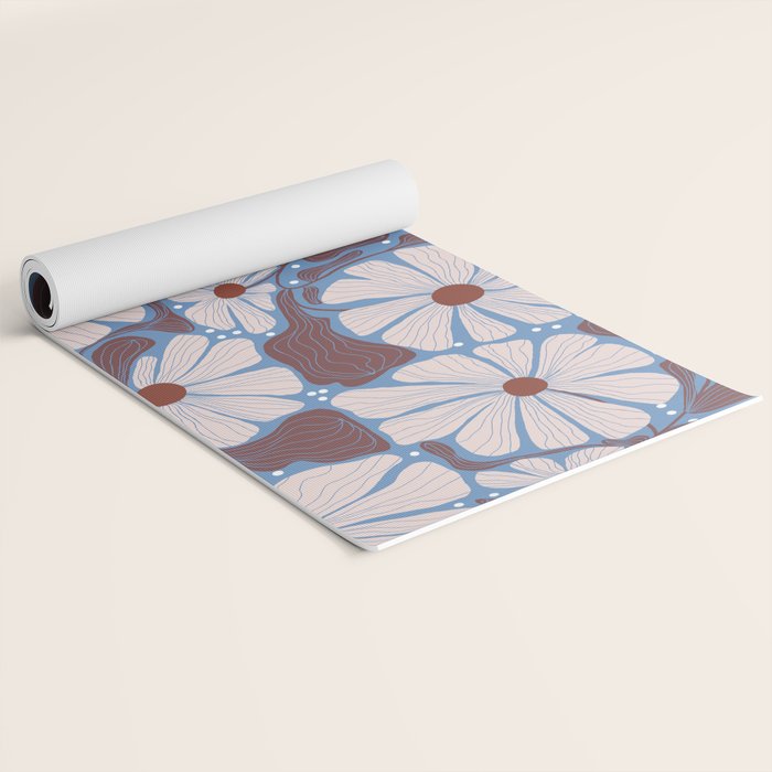 Retro modern white daisies illustration  Yoga Mat Gallery Image 2