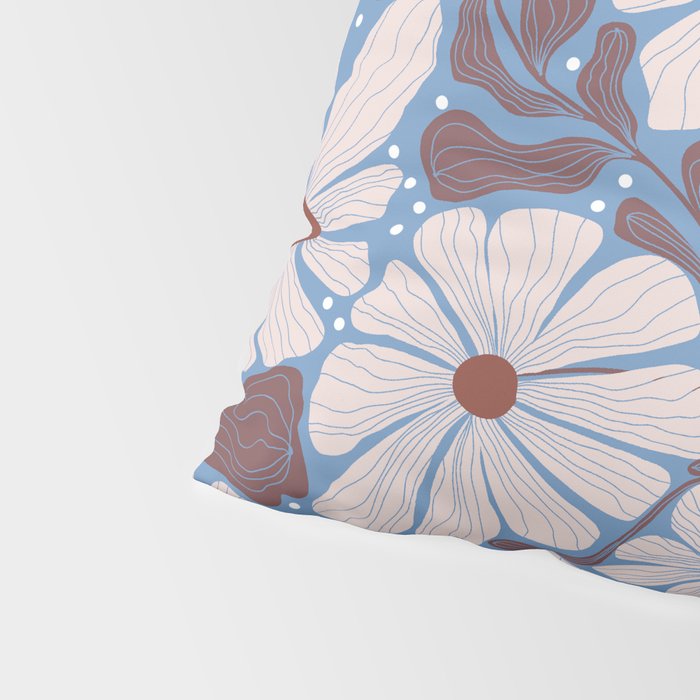 Retro modern white daisies illustration  Pillow Sham Gallery Image 4