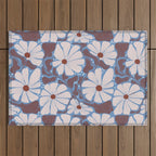 Retro modern white daisies illustration  Outdoor Rug Gallery Image 1