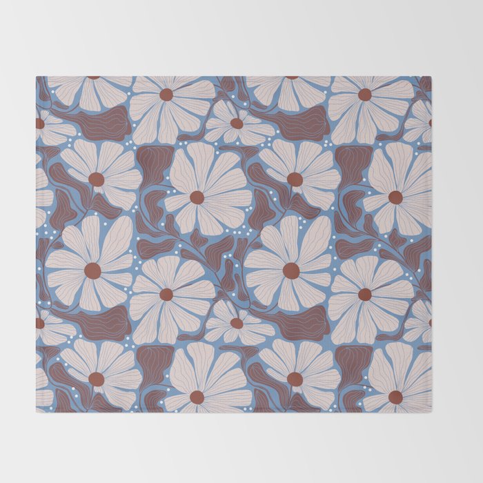 Retro modern white daisies illustration  Throw Blanket Gallery Image 2