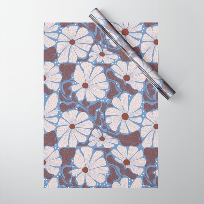 Retro modern white daisies illustration  Wrapping Paper Gallery Image 1