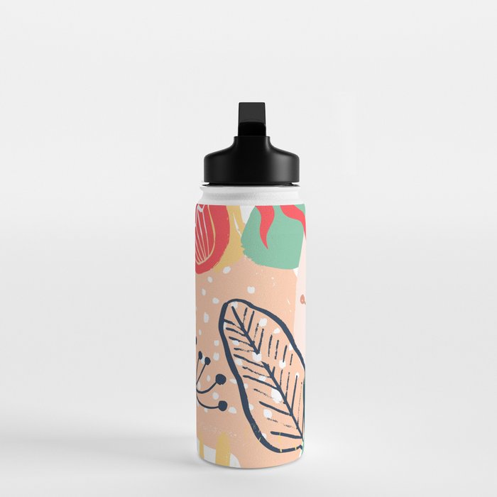 Summer Floral Prints, Abstract, Red and Green, Colourful Prints. Water Bottle Gallery Image 3