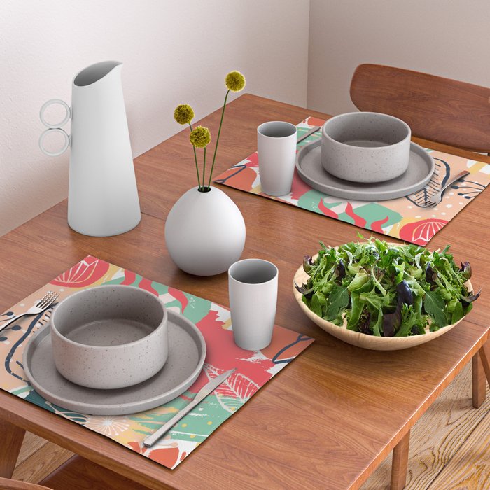 Summer Floral Prints, Abstract, Red and Green, Colourful Prints. Placemat Gallery Image 2