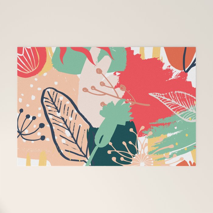 Summer Floral Prints, Abstract, Red and Green, Colourful Prints. Welcome Mat Gallery Image 1
