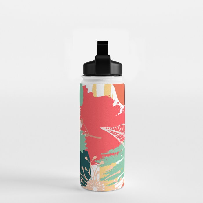 Summer Floral Prints, Abstract, Red and Green, Colourful Prints. Water Bottle Gallery Image 2