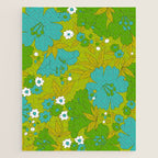 Green, Turquoise, and White Retro Flower Design Pattern Jigsaw Puzzle Gallery Image 1