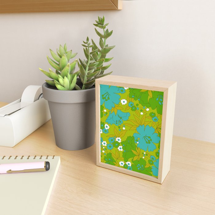 Green, Turquoise, and White Retro Flower Design Pattern Mini Art Print Gallery Image 2