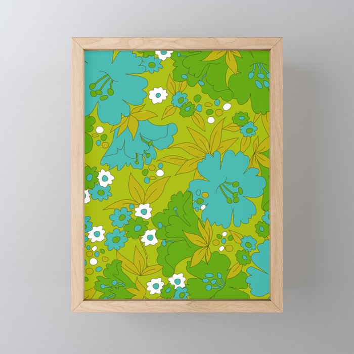 Green, Turquoise, and White Retro Flower Design Pattern Mini Art Print Gallery Image 1