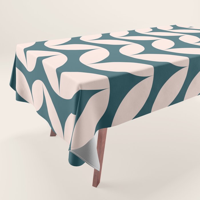 Geometric Leaf Shapes in Teal and Blush Tablecloth Gallery Image 1